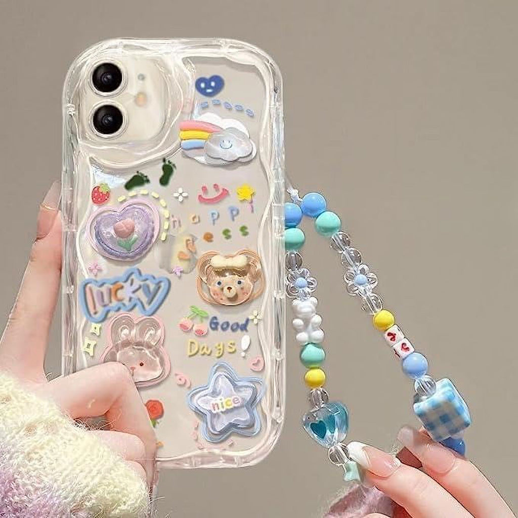Cute Phone Case for Iphone 11 Teens Case with Cute Clear 3D Bear Floral Aesthetic Phone Case with Lovely Bear Heart Charm Phone Case Girly Woman