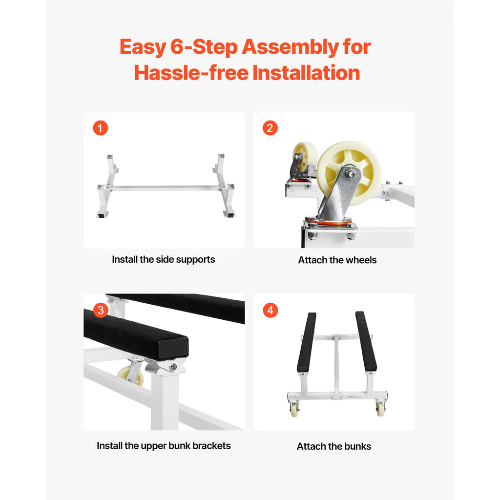 1800 Lbs Jet Ski Stand PWC Cart Watercraft Dolly with 4 Casters & Fixed Bunk for Moving Kayaks Hovercrafts Speedboats