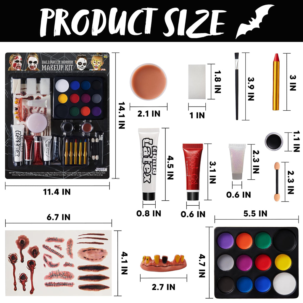 36 Pcs Halloween Makeup Kit,Halloween Family Makeup Set Face Painting Kit with with Zombie Green Ooze,Fake Blood Costume and More for Vampire Cosplay