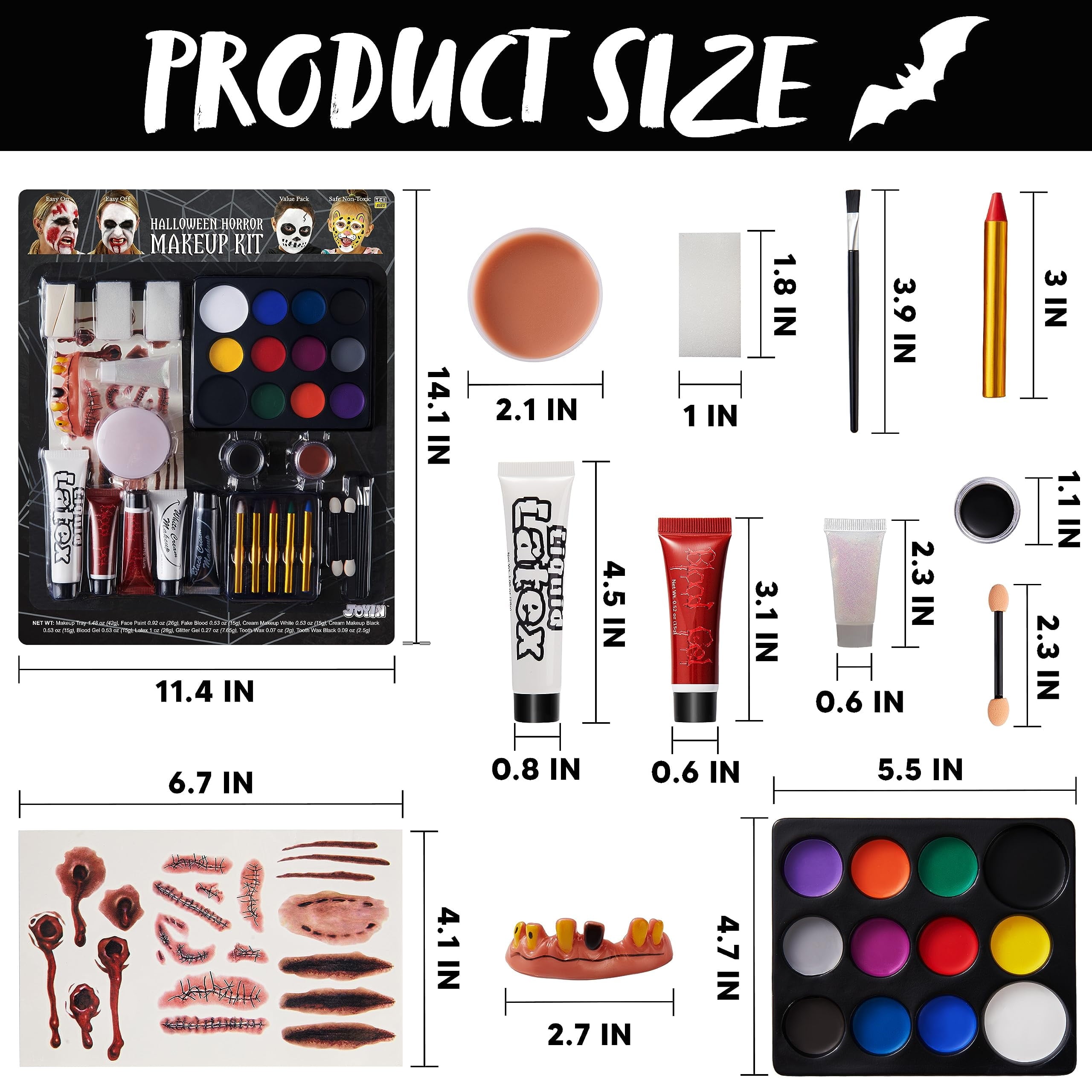 36 Pcs Halloween Makeup Kit,Halloween Family Makeup Set Face Painting Kit with with Zombie Green Ooze,Fake Blood Costume and More for Vampire Cosplay