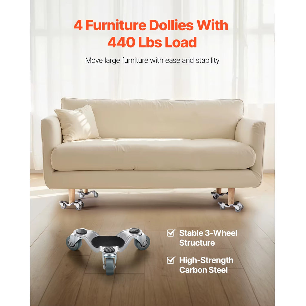 4Pcs Furniture Dolly Movers with Triangle Swivel Caster & 3 Wheels Fridge Lift Mover Tool Set for Home Appliances Sofa