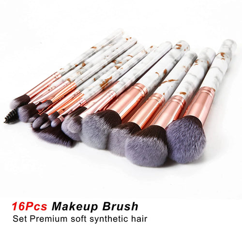 16-Piece Professional Makeup Brush Set with Foundation, Blending, and Concealer Brushes, including 4 Makeup Sponges
