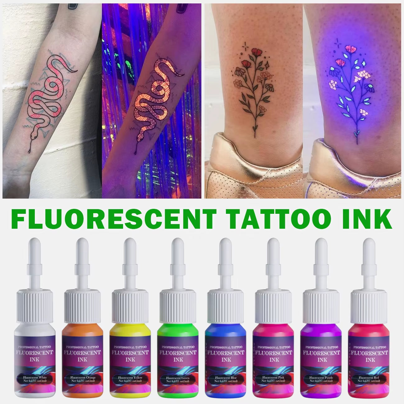 DM 8PCS 5Ml Fluorescent Tattoo Ink Set Professional Tattoo Pigment Tattoo Painting Tattoo Supplies Professional Supply