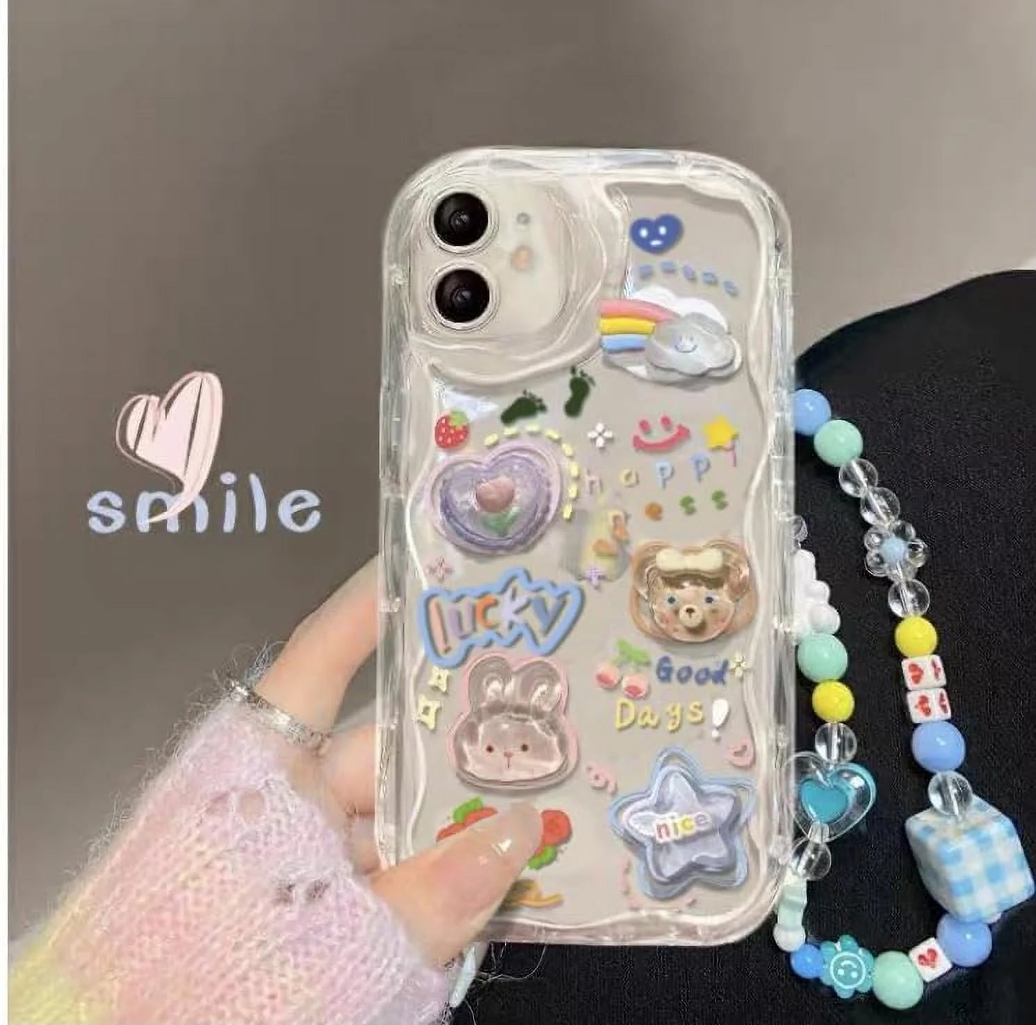Cute Phone Case for Iphone 11 Teens Case with Cute Clear 3D Bear Floral Aesthetic Phone Case with Lovely Bear Heart Charm Phone Case Girly Woman