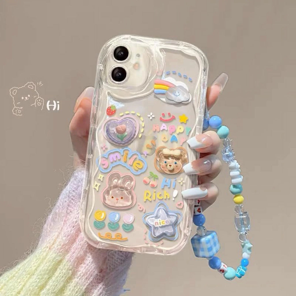 Cute Phone Case for Iphone 11 Teens Case with Cute Clear 3D Bear Floral Aesthetic Phone Case with Lovely Bear Heart Charm Phone Case Girly Woman