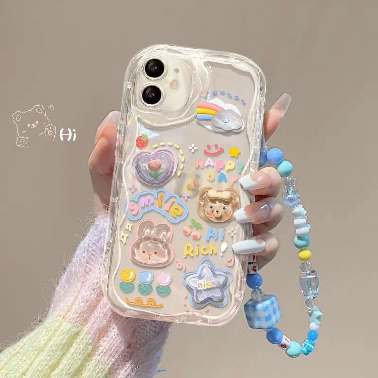 Cute Phone Case for Iphone 11 Teens Case with Cute Clear 3D Bear Floral Aesthetic Phone Case with Lovely Bear Heart Charm Phone Case Girly Woman