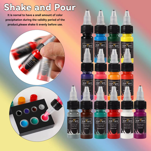 14-Color Tattoo Ink Set, Tattoo Pigment Set, Tattoo Supplies Professional Supply for Body Art Long Lastingts