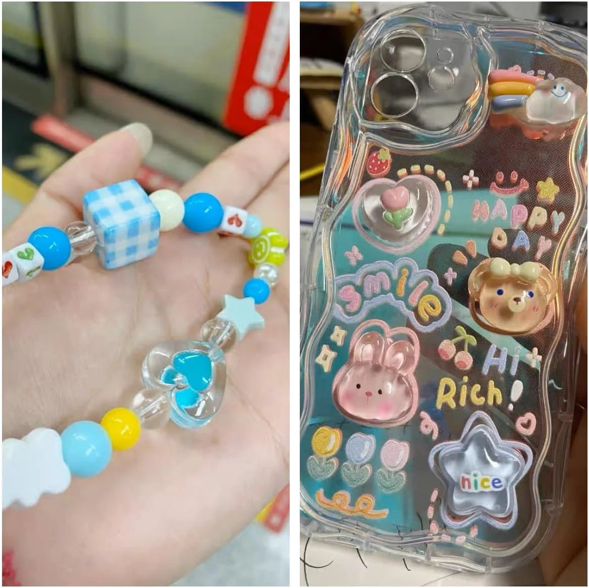 Cute Phone Case for Iphone 11 Teens Case with Cute Clear 3D Bear Floral Aesthetic Phone Case with Lovely Bear Heart Charm Phone Case Girly Woman