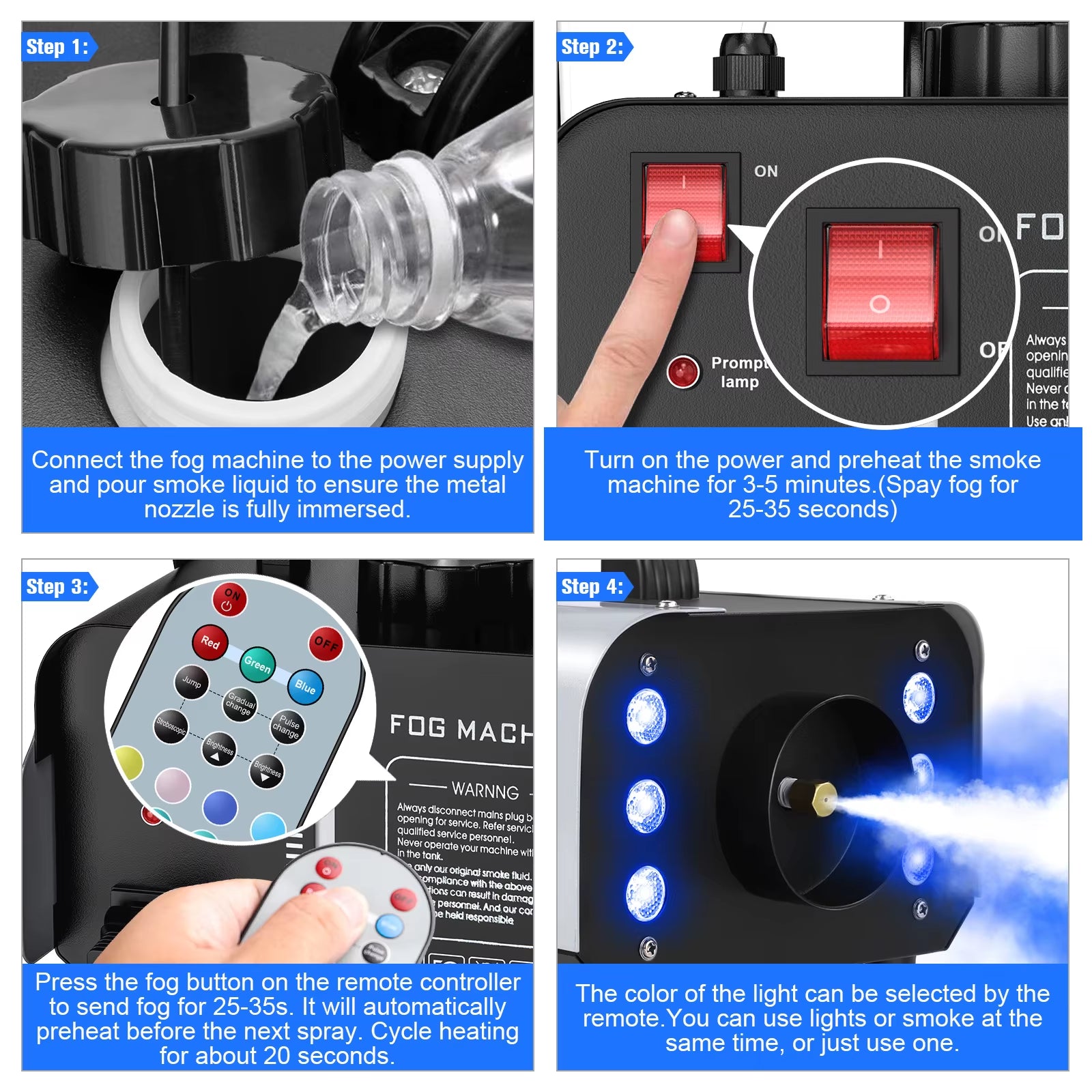 2Pcs 1200W Fog Machine with RGB 6Leds Lighting for Play Theater Professional Stage Home Entertainment Halloween Party