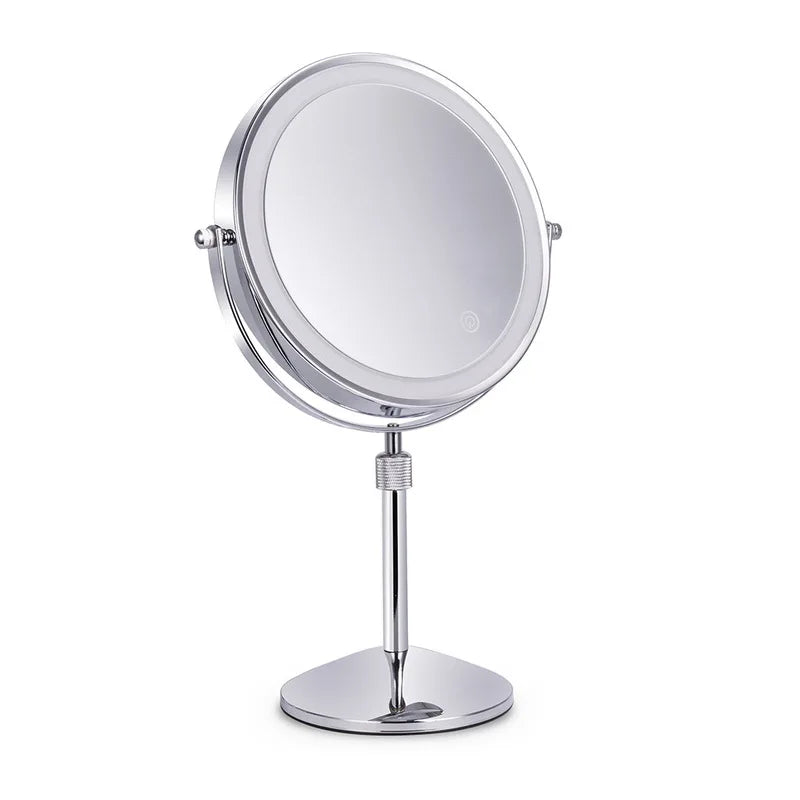 8 inch Bedroom or Bathroom table Lifting Makeup Mirror, 3X 5X 10X Magnifying Double Mirror with LED Light Rotate 360 degrees Mir