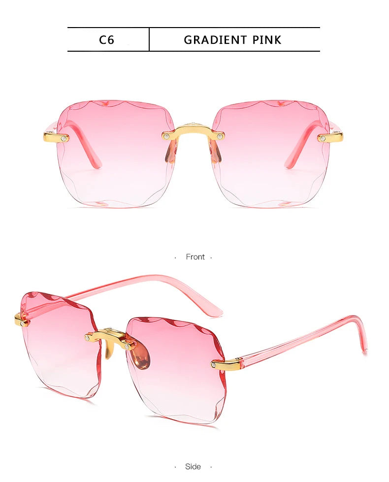 3PCS Square Rimless Sunglasses Women Luxury Brand Designer Summer Red Glasses Fashion Sun glasses For Men UV400 Shades Oculos