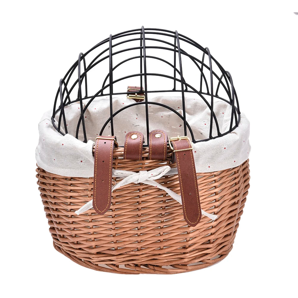 Bike Handlebar Front Bag Bicycle Pet Basket with Iron Frame Bike Front