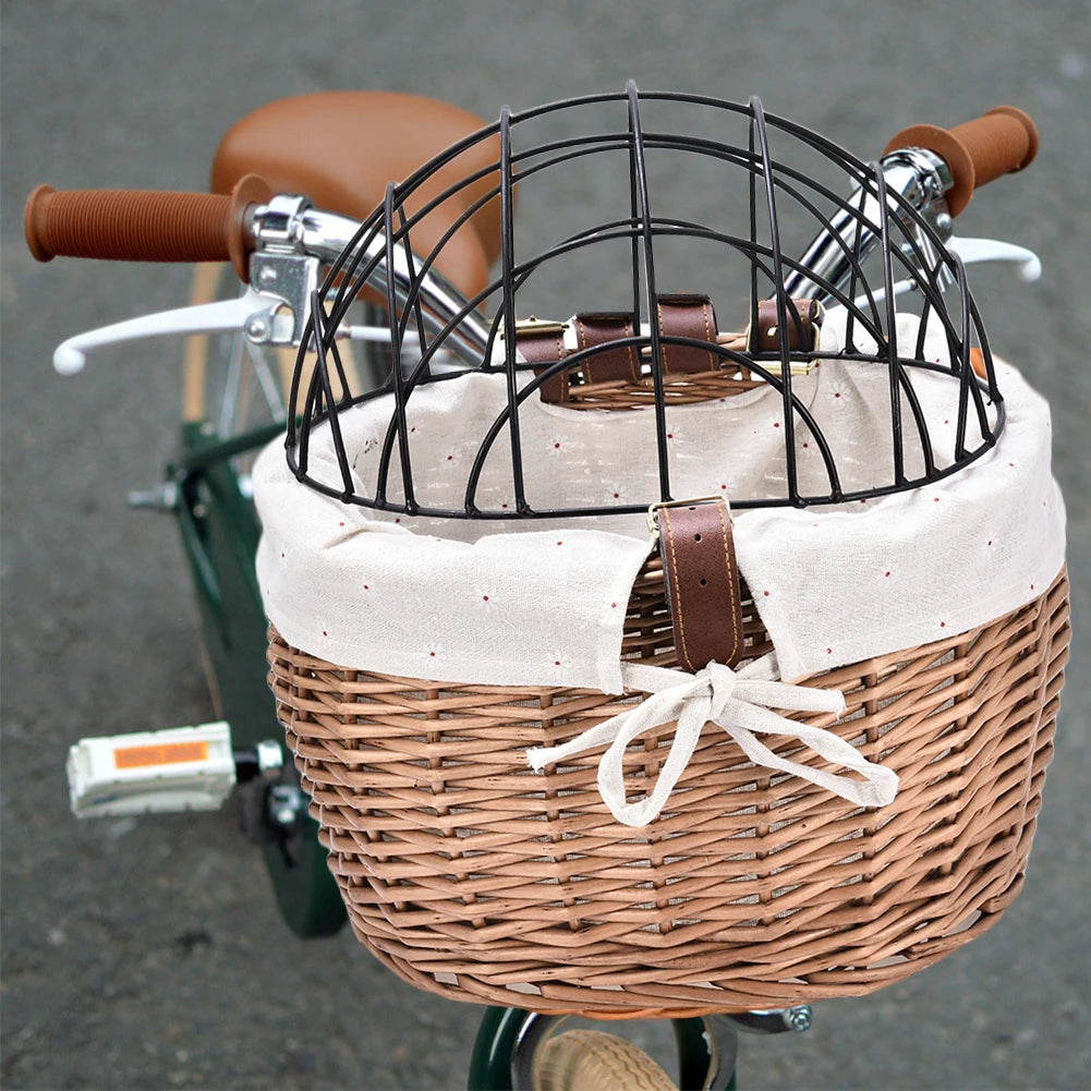 Bike Handlebar Front Bag Bicycle Pet Basket with Iron Frame Bike Front