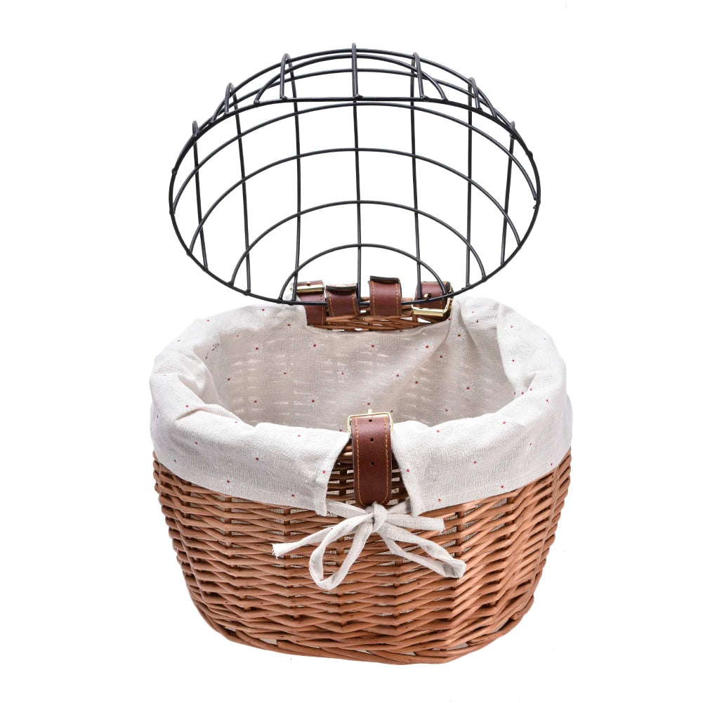 Bike Handlebar Front Bag Bicycle Pet Basket with Iron Frame Bike Front