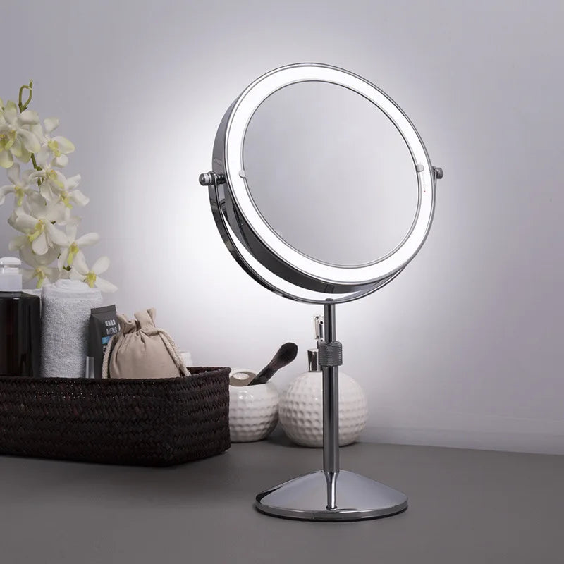 8 inch Bedroom or Bathroom table Lifting Makeup Mirror, 3X 5X 10X Magnifying Double Mirror with LED Light Rotate 360 degrees Mir