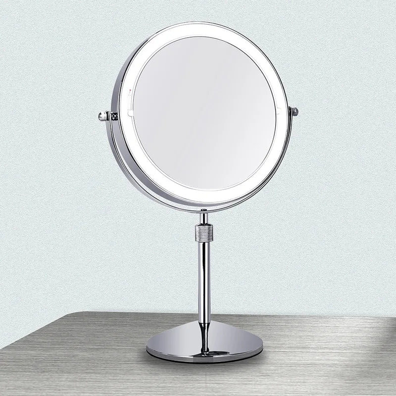 8 inch Bedroom or Bathroom table Lifting Makeup Mirror, 3X 5X 10X Magnifying Double Mirror with LED Light Rotate 360 degrees Mir