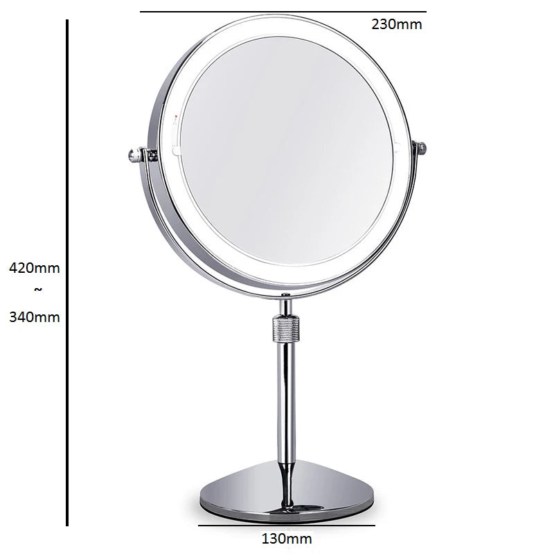 8 inch Bedroom or Bathroom table Lifting Makeup Mirror, 3X 5X 10X Magnifying Double Mirror with LED Light Rotate 360 degrees Mir