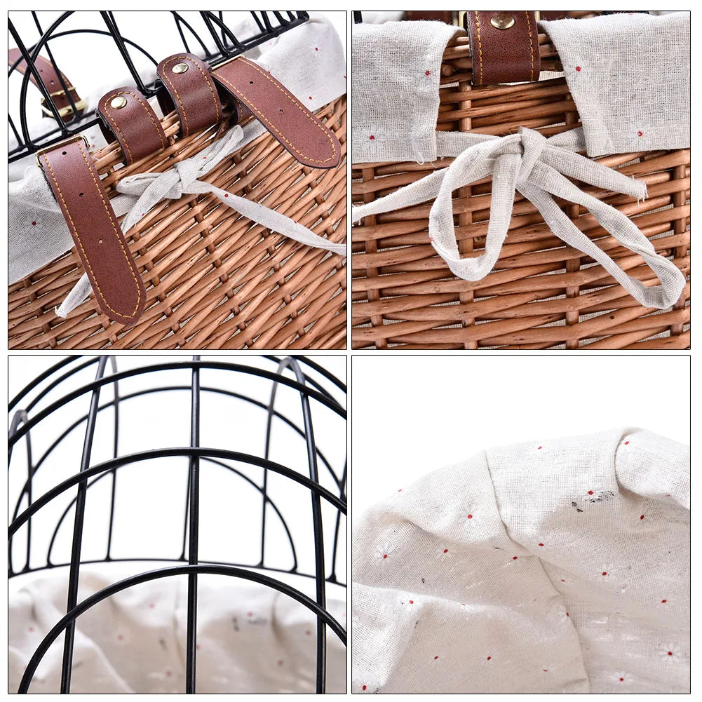 Bike Handlebar Front Bag Bicycle Pet Basket with Iron Frame Bike Front