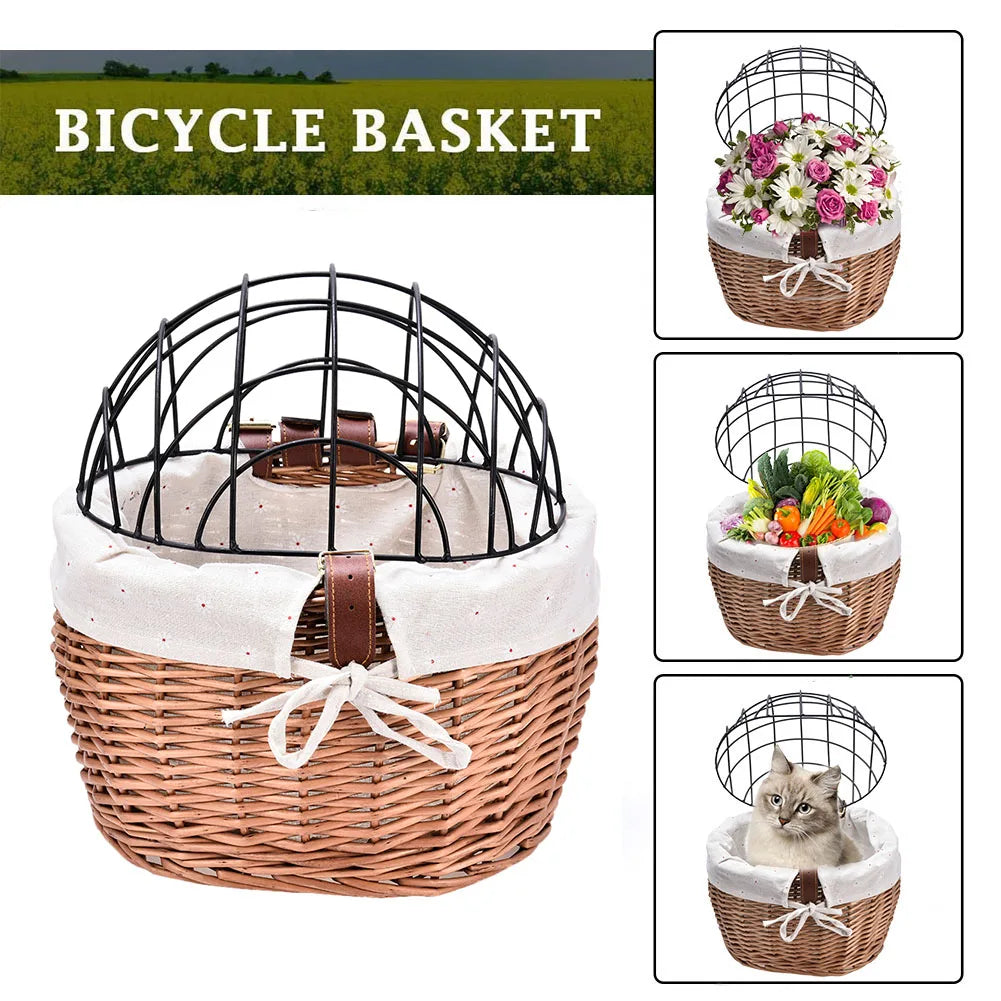 Bike Handlebar Front Bag Bicycle Pet Basket with Iron Frame Bike Front