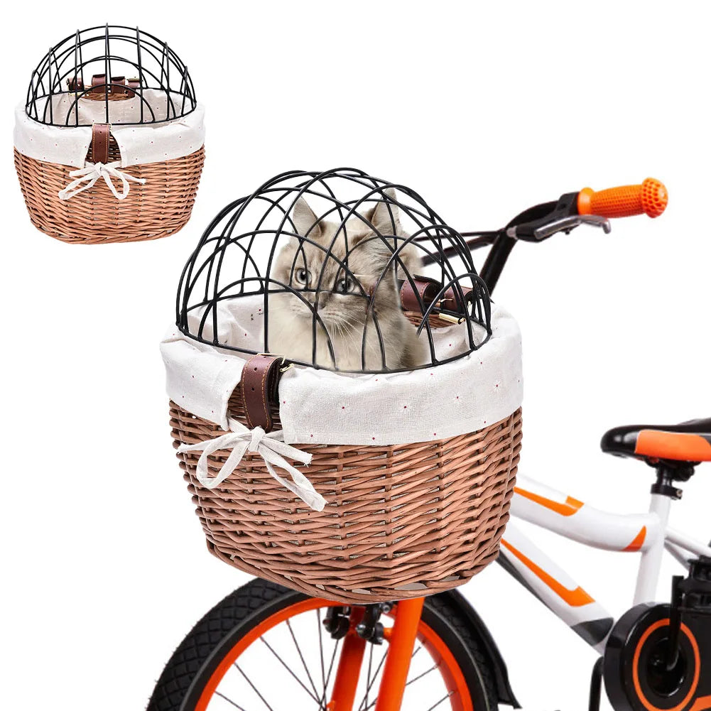 Bike Handlebar Front Bag Bicycle Pet Basket with Iron Frame Bike Front