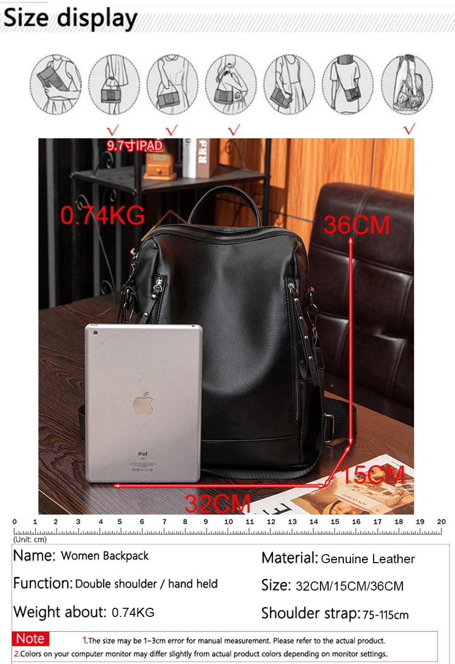 Genuine Leather Brand Backpack For Women 2023 New Fashion Travel Bagpack High Quality School Bags Casual Lides Shoulder Bag Sac