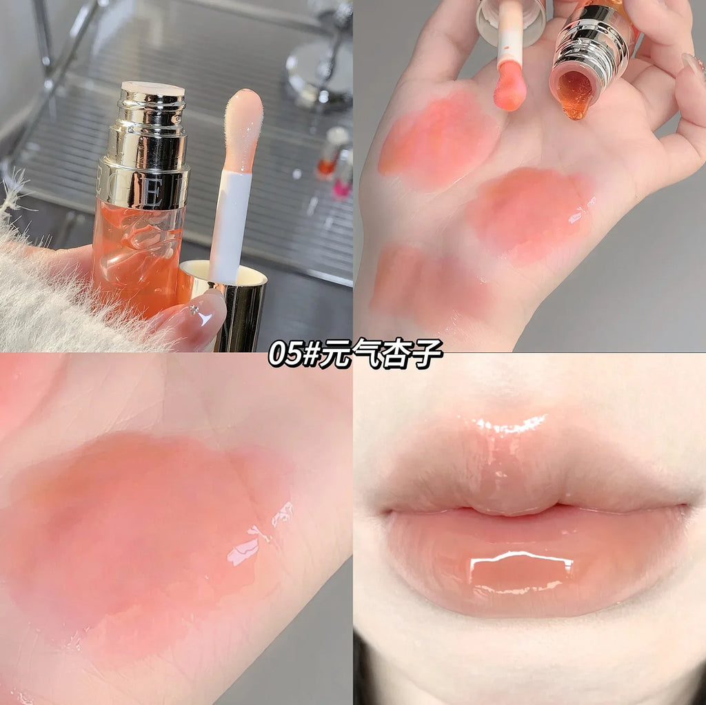 Plumping Gloss Lip Oil, Clear Jelly Lip Gloss for Moisturizing Care, Shiny Glass Lips, Big Brush Applicator, Nourishing Liquid L