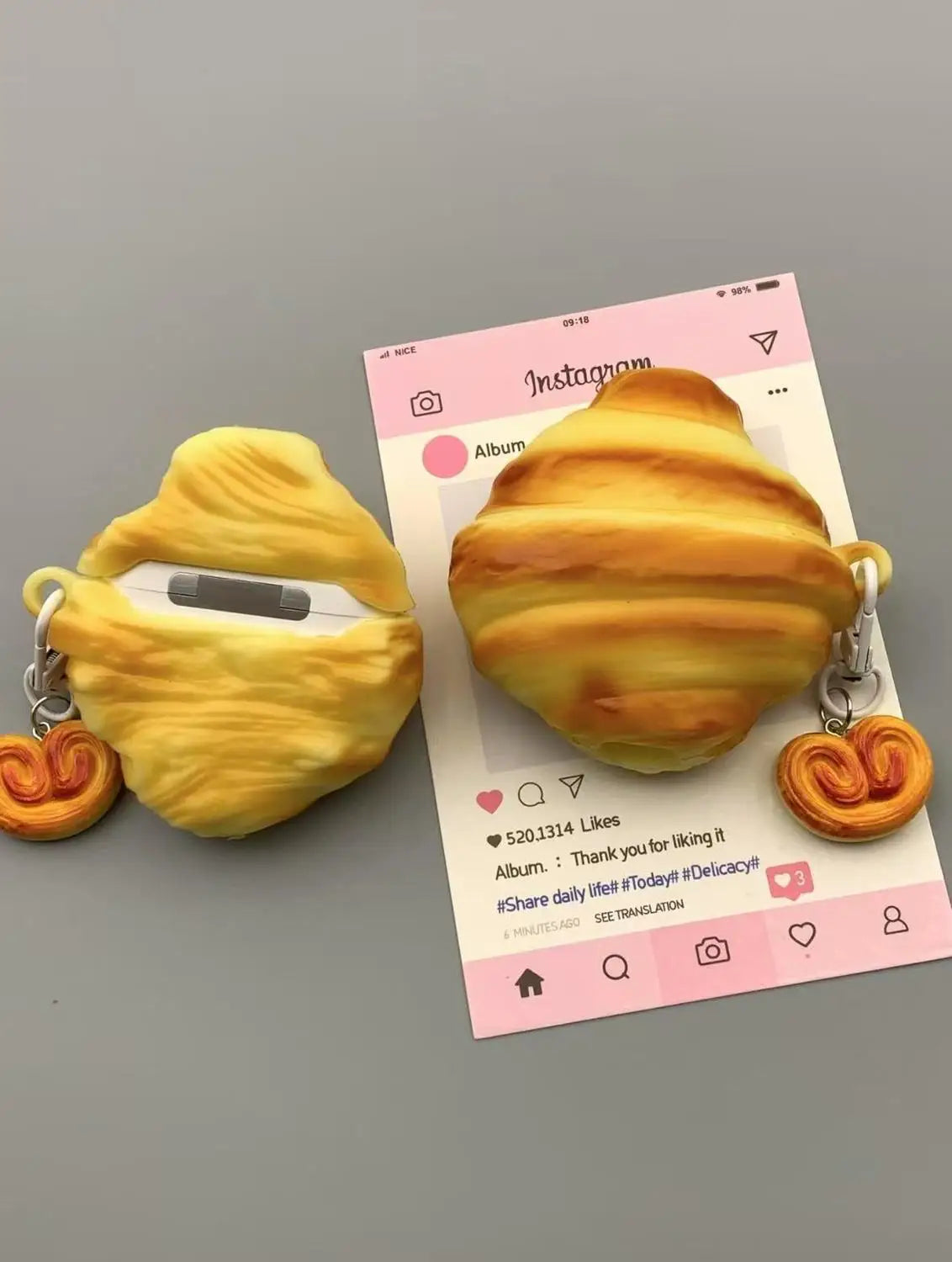 3D Croissant Case for AirPods 4 2024 Airpod 1 2 3 Pro Pro2 Bluetooth Earbuds Charging Box Protective Earphone Case Cover Funda