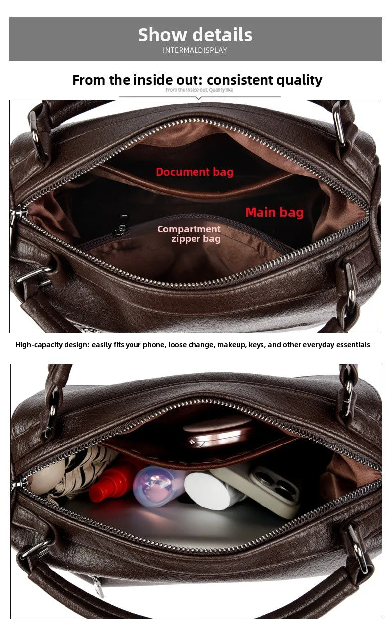 Boston Women's Bag 2025 New Fashionable and Versatile Handheld Soft Leather Casual Large Capacity Bag