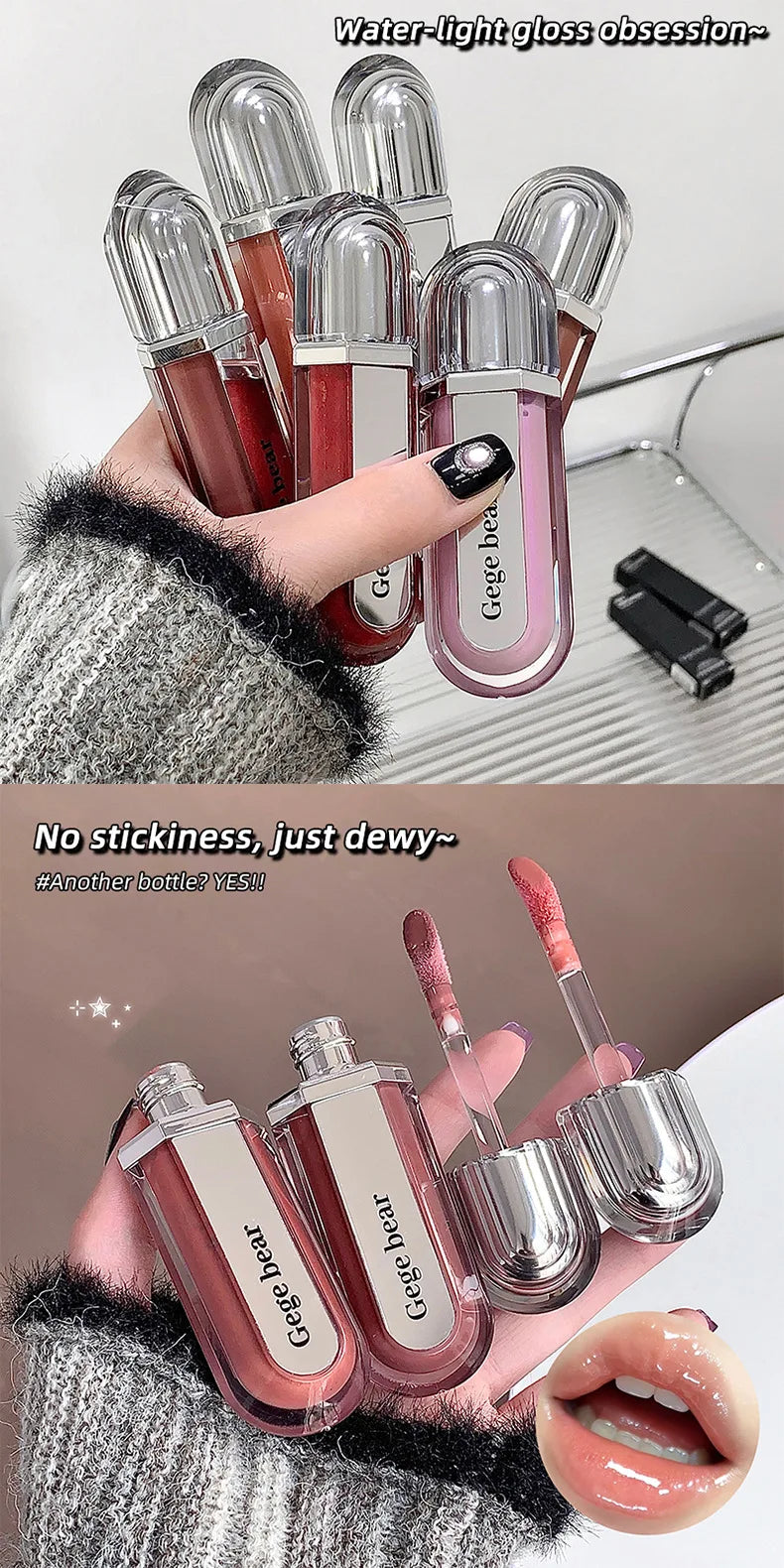 Hydrating Lip Gloss, Water Shine Moisturizing Formula, Glassy Lips Finish, Smooth Non Sticky Feel, Clear Gloss for Daily Makeup