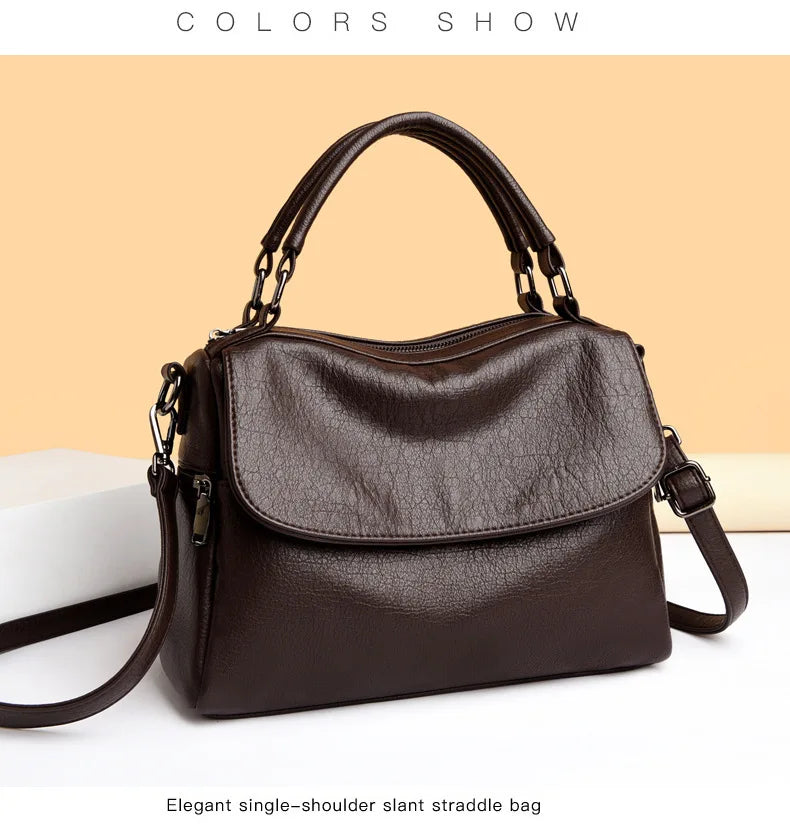 Boston Women's Bag 2025 New Fashionable and Versatile Handheld Soft Leather Casual Large Capacity Bag