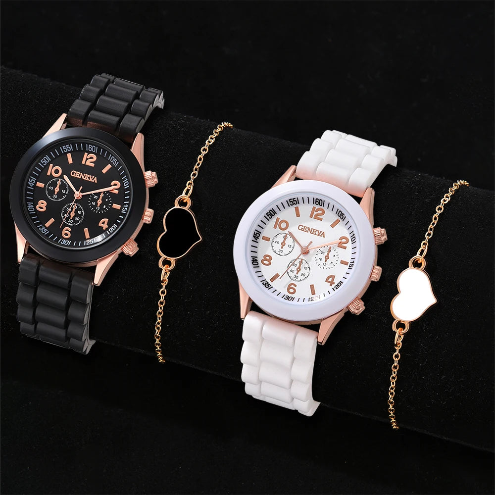 1/2PCS Set Couple Fashion Casual Leather Watches Ladies Simple Dial Quartz Wristwatches Dress Clock Montre Femme
