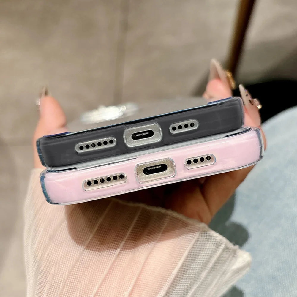 2 in 1 Candy Color Phone Case For iPhone 11 16 17 Pro Max 13 15 14 12 17 Air 17promax Soft TPU Transparent Flower Funda Cover