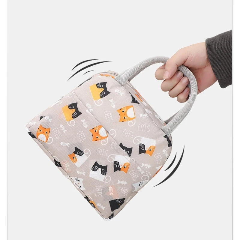 Handheld Bento Bag Cartoon Style Lunch Box Bag Insulated Bag Large Capacity Storage Bag Lunch Bag for Office Workers