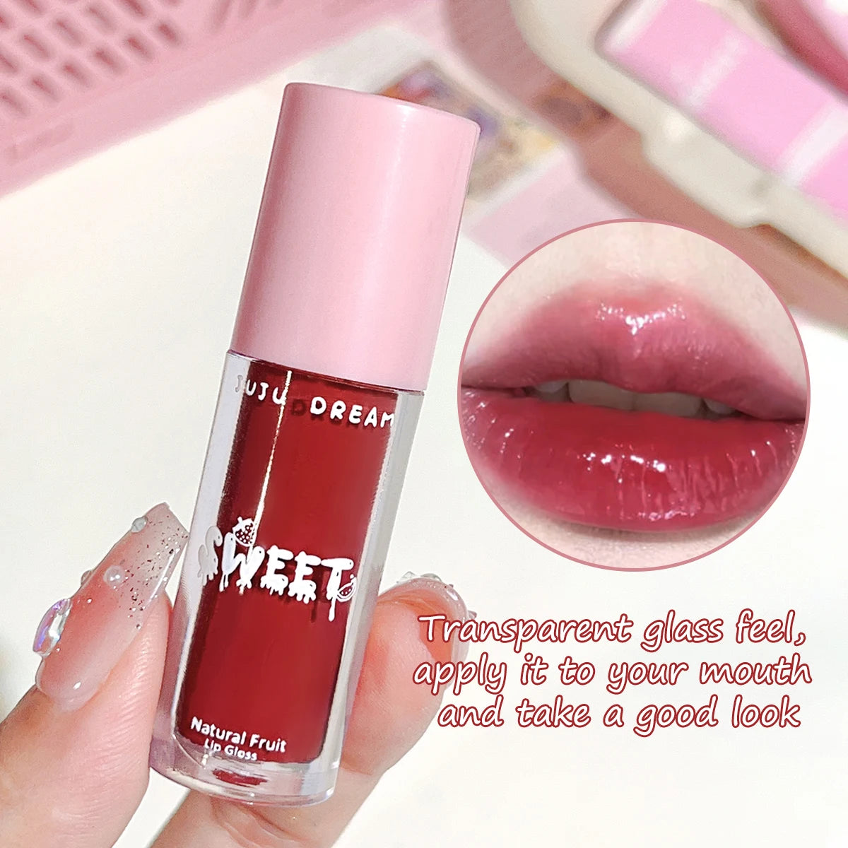 Glossy mirror lip gloss, nude lip gloss, moisturizing, brightening complexion, waterproof, long-lasting for a flawless finish