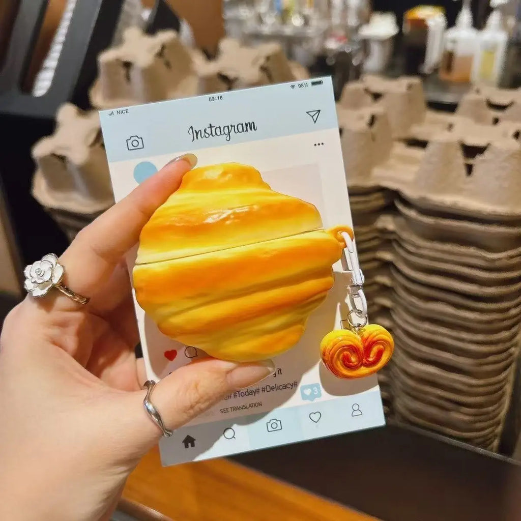 3D Croissant Case for AirPods 4 2024 Airpod 1 2 3 Pro Pro2 Bluetooth Earbuds Charging Box Protective Earphone Case Cover Funda