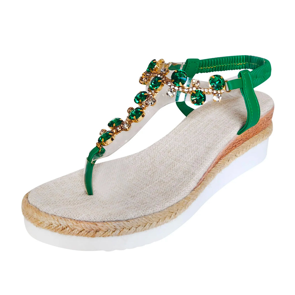 Womens Sandals Bohemian Rhinestone Sandals For Women Fashion Wedge Heel Thick Sole Comfortable Sandals for Women Fancy