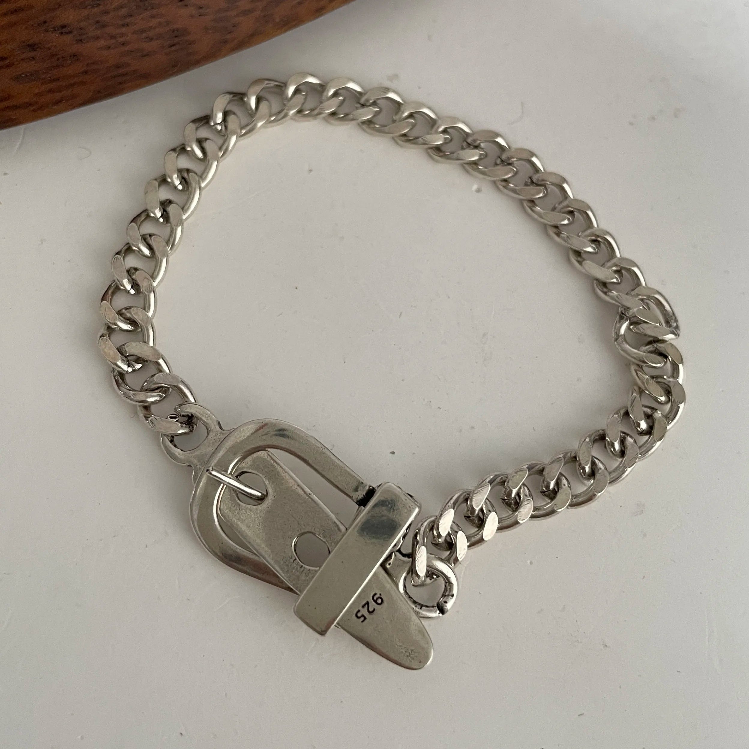 100% Solid 925 Sterling Silver Metal Bracelet for Women Vintage Handmade Simple Retro Heart Chain Bracelet Birthday Gift Party