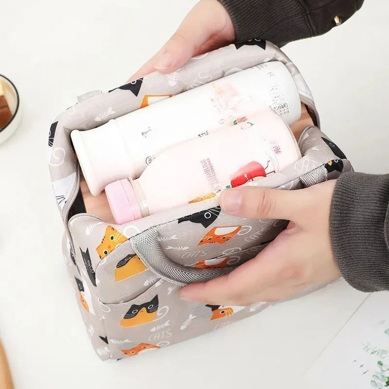 Handheld Bento Bag Cartoon Style Lunch Box Bag Insulated Bag Large Capacity Storage Bag Lunch Bag for Office Workers