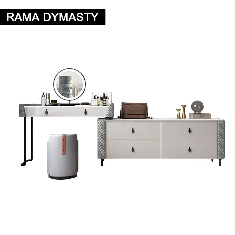 Modern minimalist bedroom slate dressing table storage cabinet integrated LED mirror makeup table stool combination