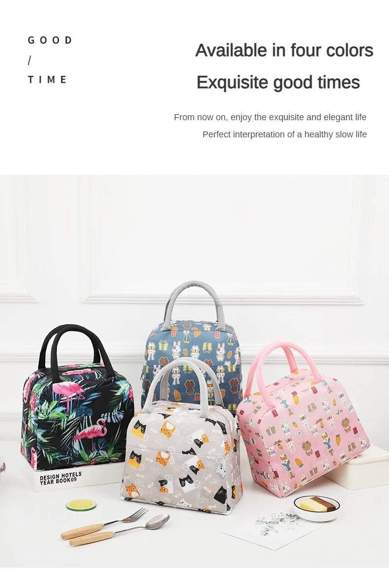 Handheld Bento Bag Cartoon Style Lunch Box Bag Insulated Bag Large Capacity Storage Bag Lunch Bag for Office Workers