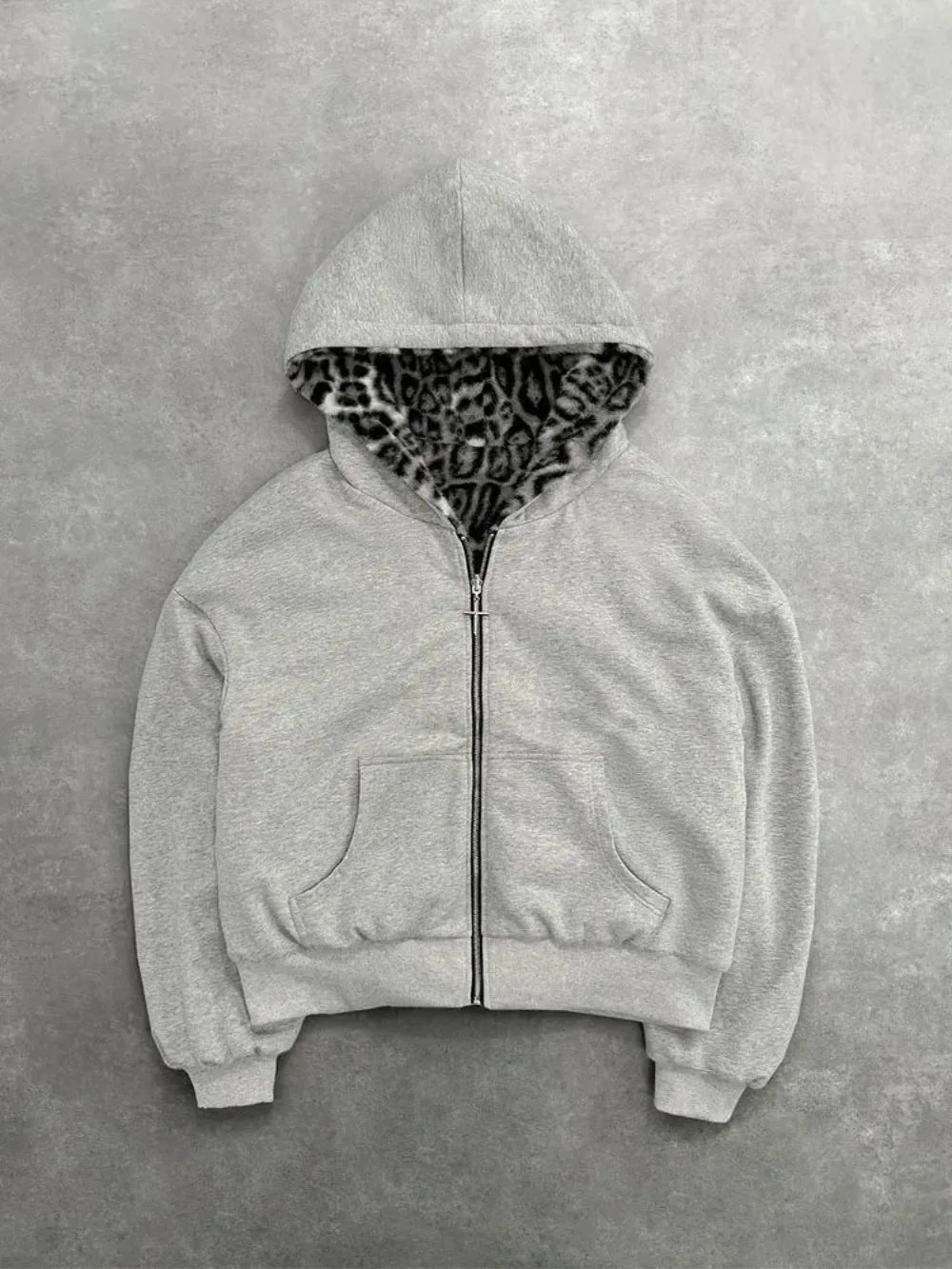 2025 New Autumn/Winter Hoodie with Retro Leopard Pattern Zipper Hoodie Top on Both Sides