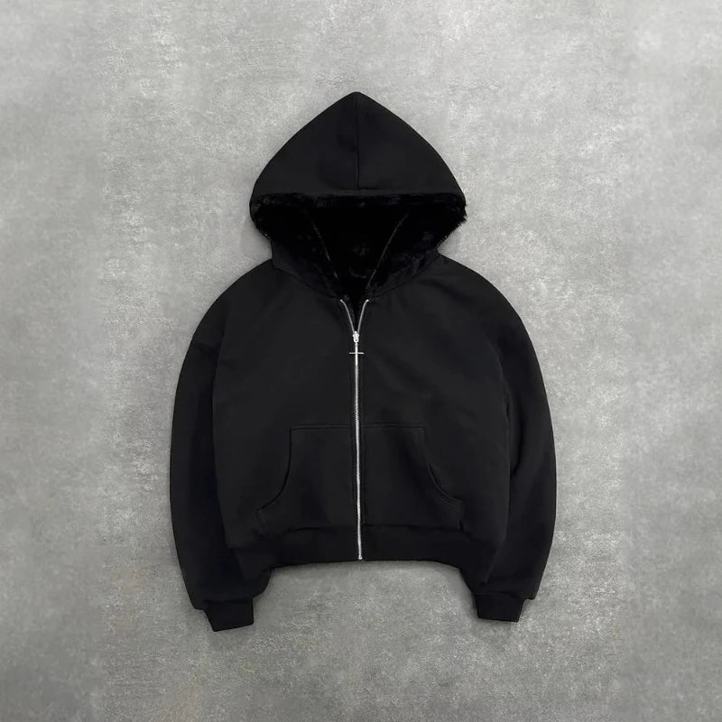 2025 New Autumn/Winter Hoodie with Retro Leopard Pattern Zipper Hoodie Top on Both Sides