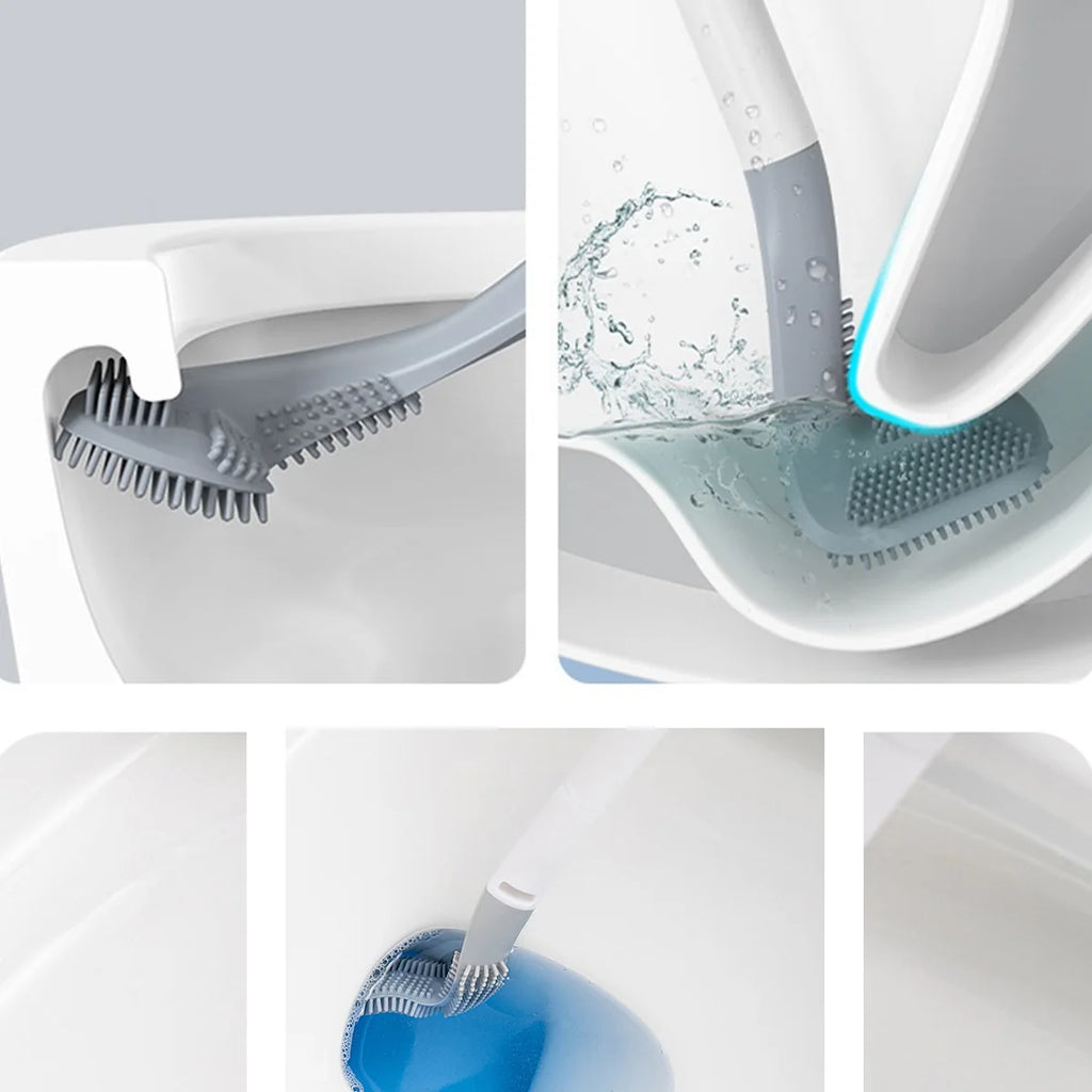Toilet Brush with Base, Wall-Mounted Bathroom Cleaning Tool with Quick Drainage, All-Round Cleaning Brush, Soft Rubber Brush Head, Does Not Damage the Glaze, Toilet Cleaning Brush Bathroom Accessory Set
