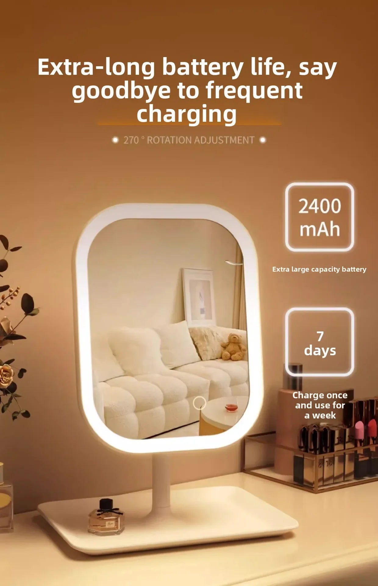 Women's Bedroom Vanity Mirror Makeup Mirrors Niche Modern Desktop Vanity Mirror Wall Table Decorative Bathroom Light Led Home