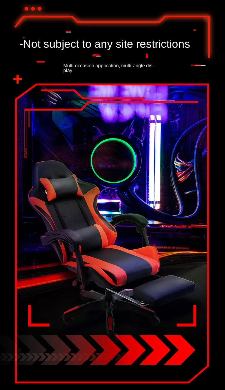 Gaming Chair For Video Game Or Office With Lumbar And Cervical Cushion Ergonomic Adjustable In Height And Reclining  Adjustable