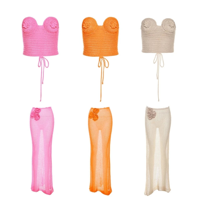 Women's Backless Skirt Suit Knitting See Through Knitted Top with Split Dress Perfect for Various Occasion