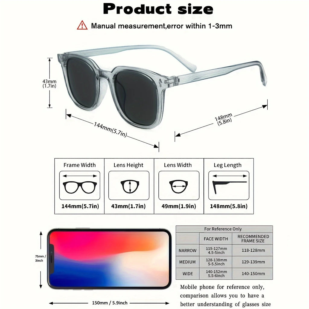 1PC Fashion Square Transparent Grey Plastic Frame Cool Street Style Sunglasses For Outdoor Daily Life Shades Accessories.