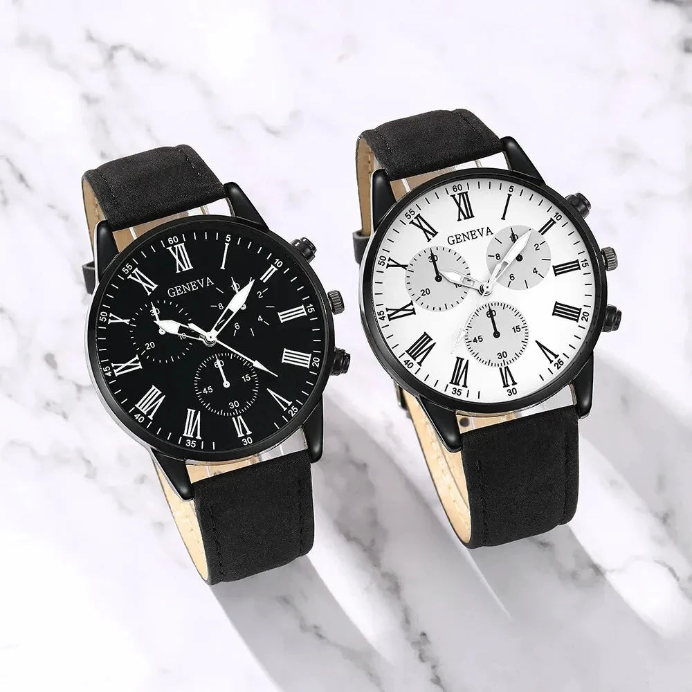 1/2PCS Set Couple Fashion Casual Leather Watches Ladies Simple Dial Quartz Wristwatches Dress Clock Montre Femme