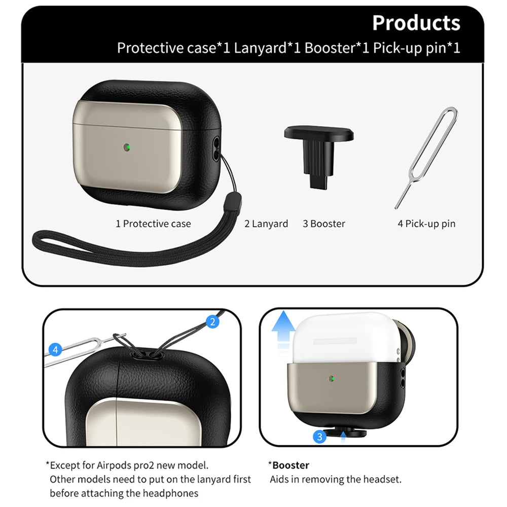 Earphone Case For Airpods Pro 3 Case Full Body Protection Shockproof With Lanyard Plating Leather Pattern Funda Earphone Cover