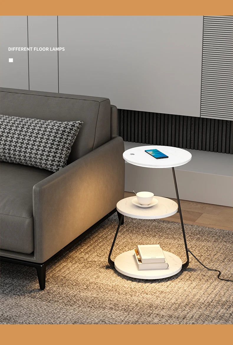 Bedroom Minimalist Nightstands Small Space Round Light Smart Bedside Table With Wireless Charger Nachttisch Library Furniture